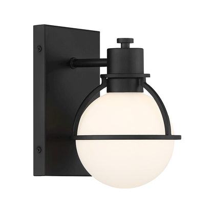 Savoy House Pierce 1 Light Sconce, Matte Black/Opal