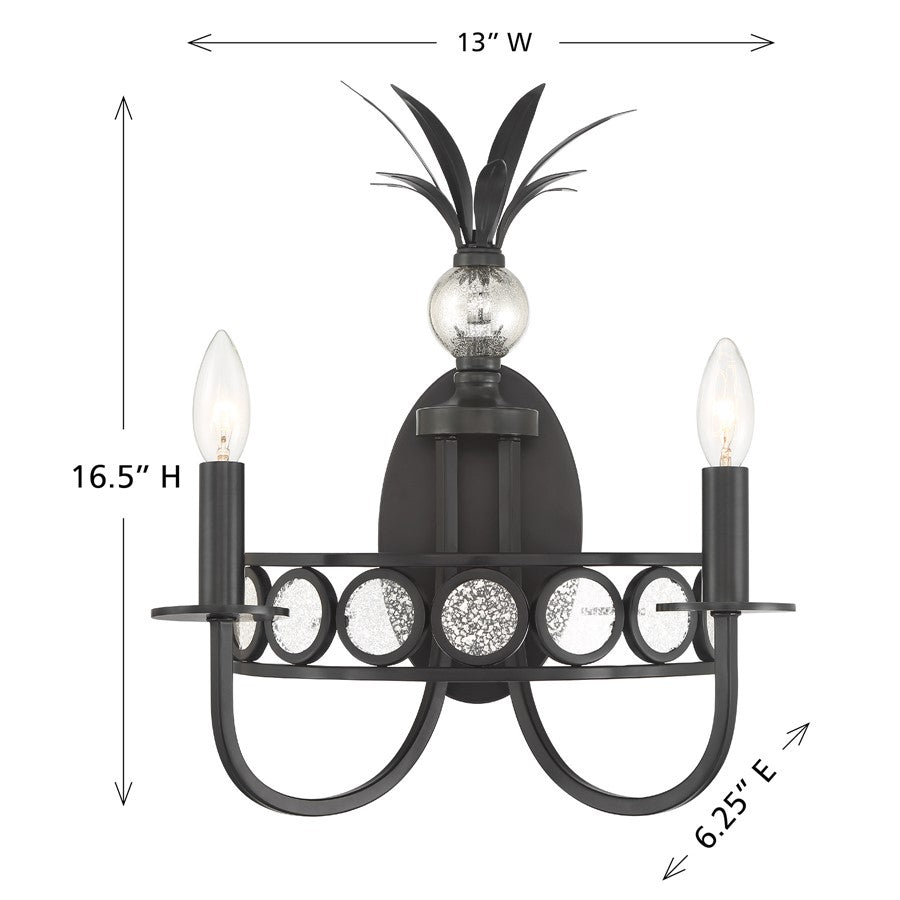 Savoy House Hearst 2 Lt Sconce, Blk, Black Tourmaline