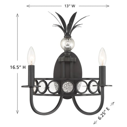 Savoy House Hearst 2 Lt Sconce, Blk, Black Tourmaline