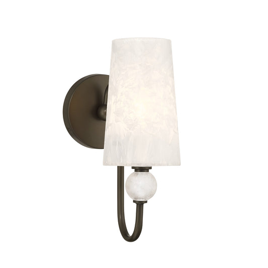 Savoy House Sheldon 5.13in 1-Light Wall Sconce | Transitional Mediterranean Bronze Metal and Clear Ice Glass | Bathroom & Hallway | Model 9-1351-1-15
