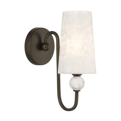 Savoy House Sheldon 5.13in 1-Light Wall Sconce | Transitional Mediterranean Bronze Metal and Clear Ice Glass | Bathroom & Hallway | Model 9-1351-1-15