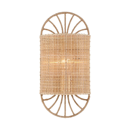 Savoy House Shawnee 1-Light Wall Sconce | Bohemian Warm Brass Metal and Woven Rattan | Bedroom, Hallway & Bathroom Accent | 15 in H | Model 9-1413-1-322