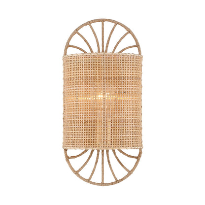 Savoy House Shawnee 1-Light Wall Sconce | Bohemian Warm Brass Metal and Woven Rattan | Bedroom, Hallway & Bathroom Accent | 15 in H | Model 9-1413-1-322