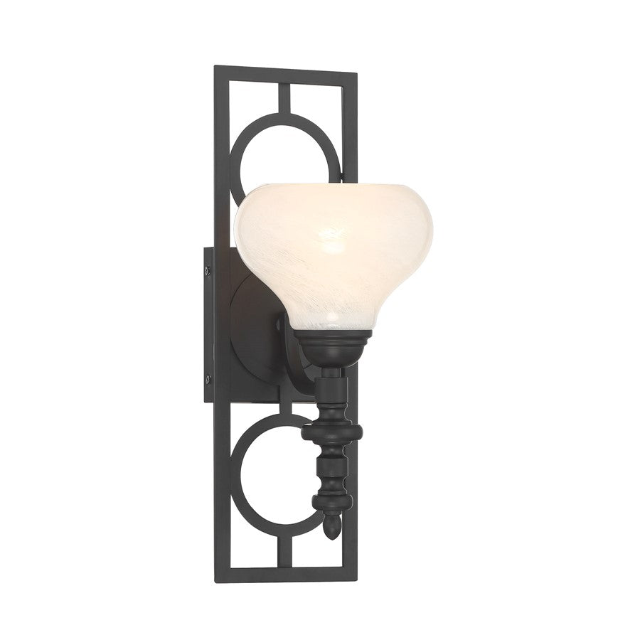 Savoy House Allston 1 Lt Sconce, White Strie, Matte Black