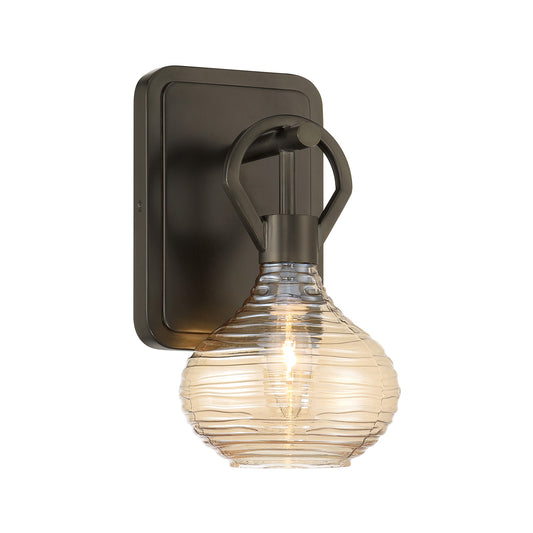 Savoy House Sheriden 1-Light Wall Sconce | Artisanal Modern Mediterranean Bronze Metal and Rippled Glass | Bedroom, Hallway & Bathroom | Model 9-2278-1-15