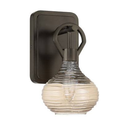 Savoy House Sheriden 1-Light Wall Sconce | Artisanal Modern Mediterranean Bronze Metal and Rippled Glass | Bedroom, Hallway & Bathroom | Model 9-2278-1-15