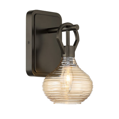 Savoy House Sheriden 1-Light Wall Sconce | Artisanal Modern Mediterranean Bronze Metal and Rippled Glass | Bedroom, Hallway & Bathroom | Model 9-2278-1-15