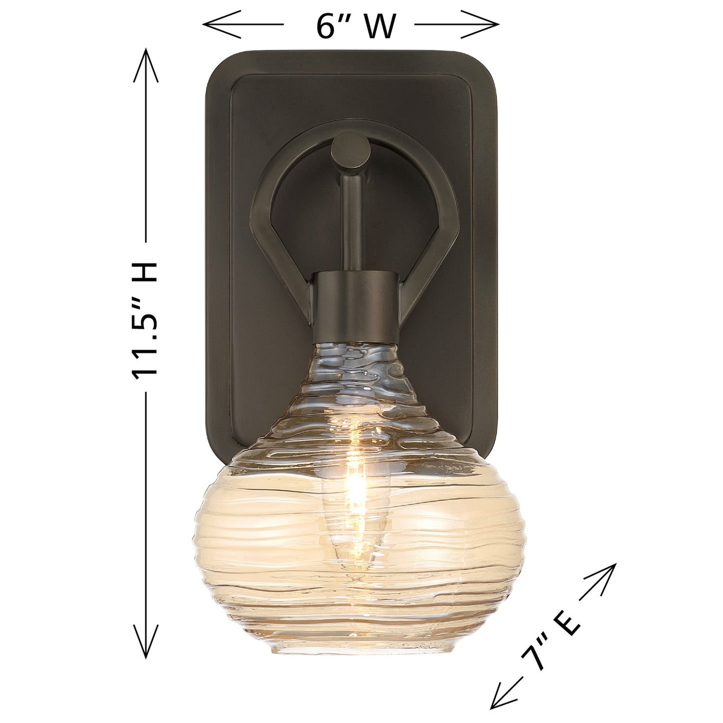 Savoy House Sheriden 1-Light Wall Sconce | Artisanal Modern Mediterranean Bronze Metal and Rippled Glass | Bedroom, Hallway & Bathroom | Model 9-2278-1-15