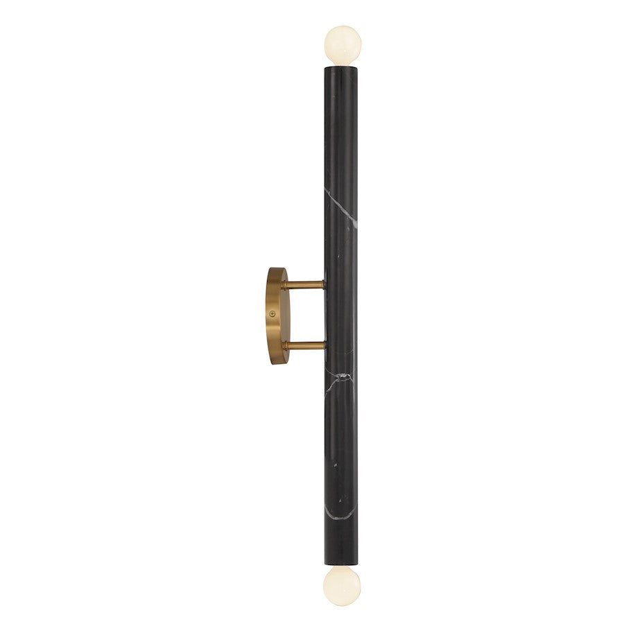 Callaway 2 Light Sconce, Black Marble/Warm Brass