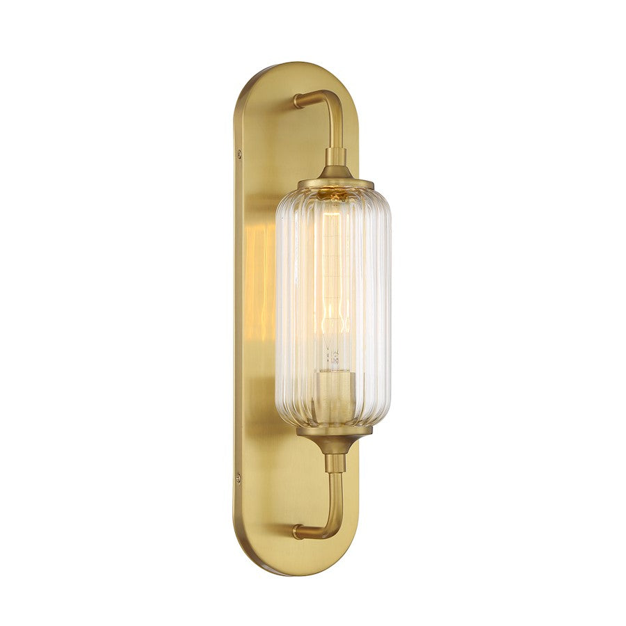 Savoy House Holton 1 Light Sconce, Warm Brass/Clear Ribbed - 9-3024-1-322