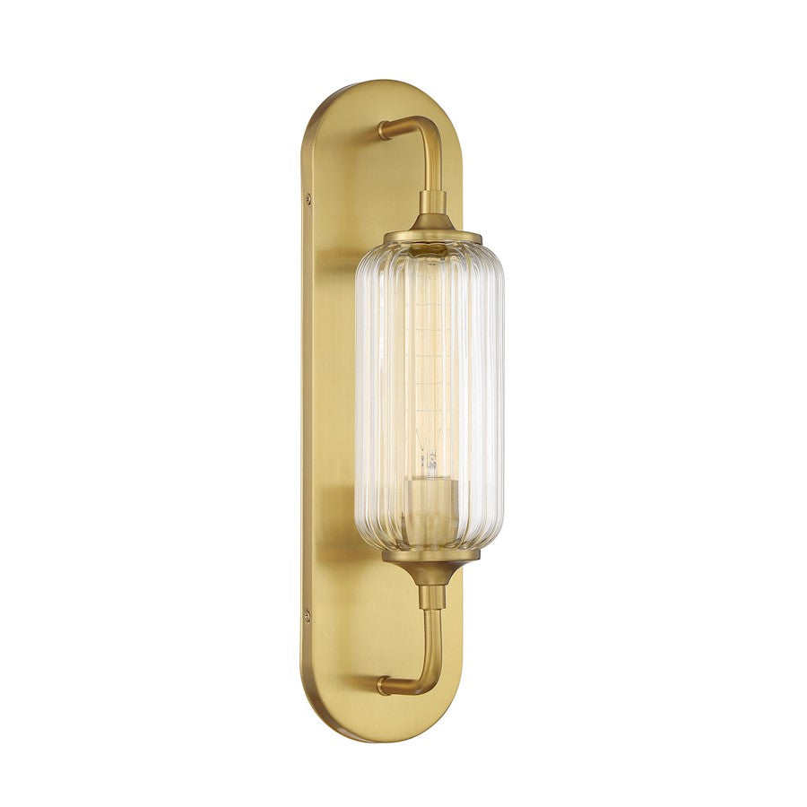 Savoy House Holton 1 Light Sconce, Warm Brass/Clear Ribbed