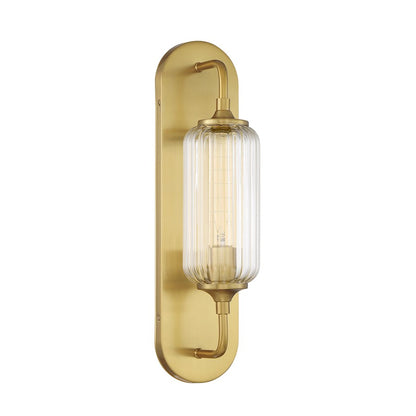 Savoy House Holton 1 Light Sconce, Warm Brass/Clear Ribbed