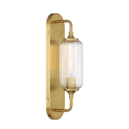Savoy House Holton 1 Light Sconce, Warm Brass/Clear Ribbed