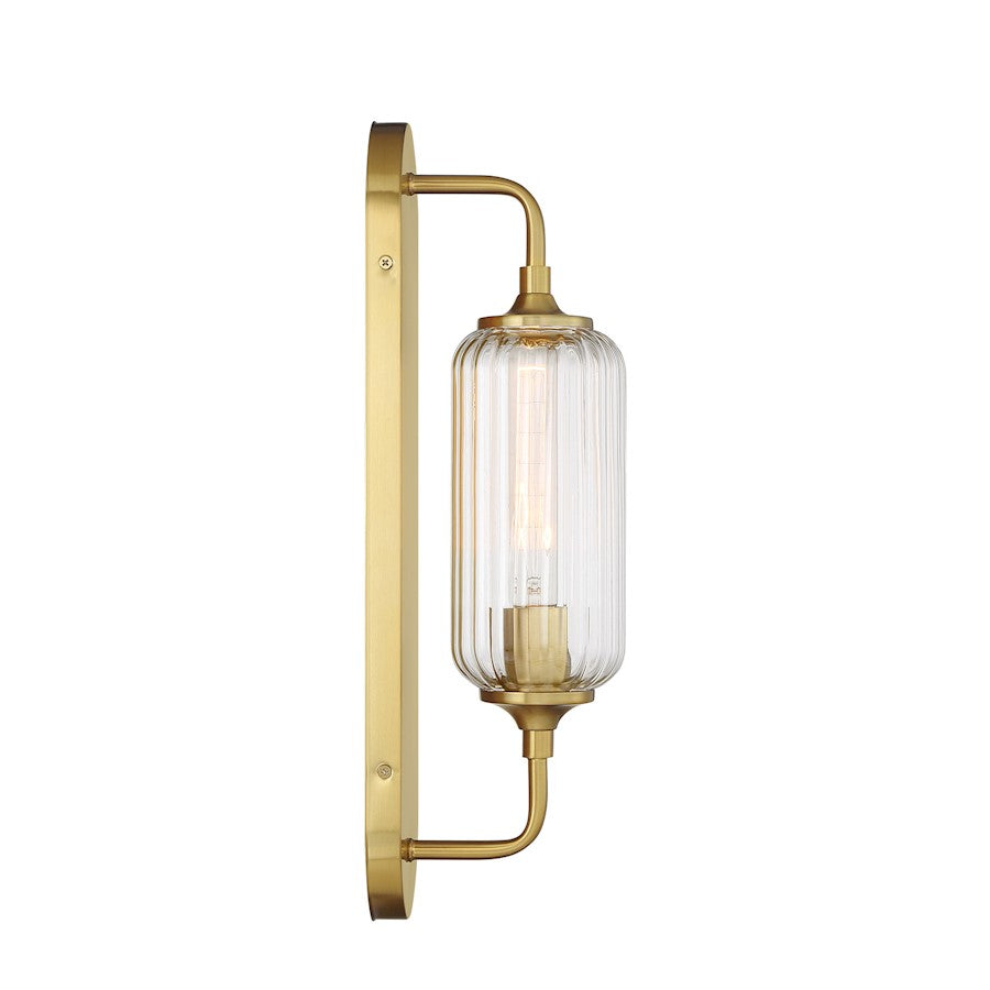 Savoy House Holton 1 Light Sconce, Warm Brass/Clear Ribbed