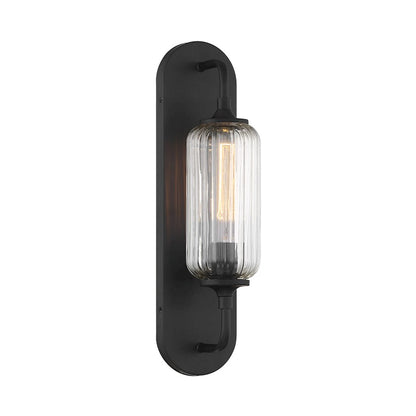 Savoy House Holton 1 Light Sconce, Matte Black/Clear Ribbed - 9-3024-1-BK