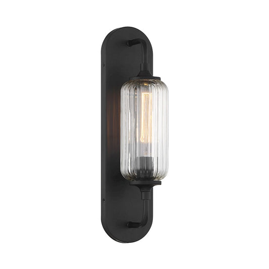 Savoy House Holton 1 Light Sconce, Matte Black/Clear Ribbed