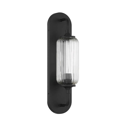 Savoy House Holton 1 Light Sconce, Matte Black/Clear Ribbed