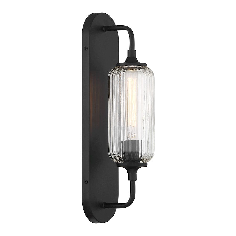 Savoy House Holton 1 Light Sconce, Matte Black/Clear Ribbed
