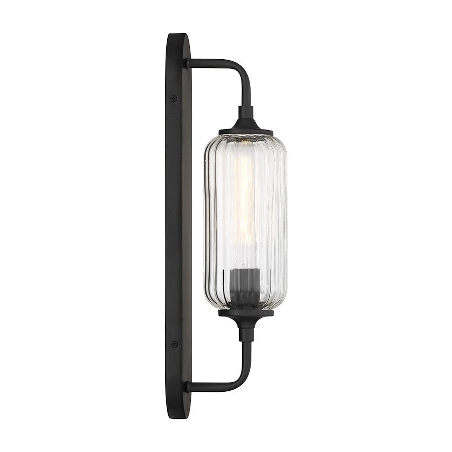 Savoy House Holton 1 Light Sconce, Matte Black/Clear Ribbed