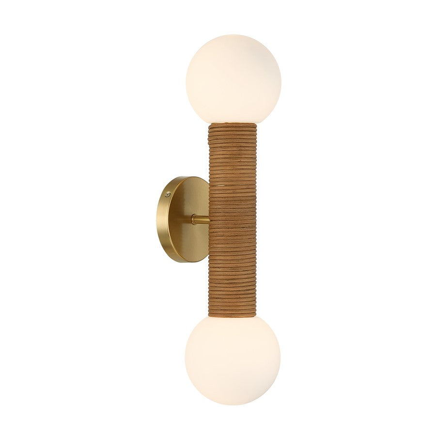 Savoy House Jarrell 2 Lt Sconce, White Opal, Warm Brass