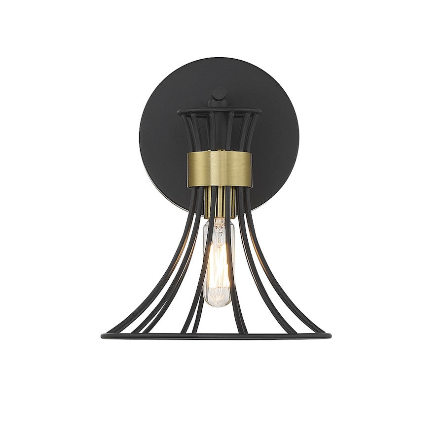 Breur 1 Light Wall Sconce, Black/Warm Brass Accents