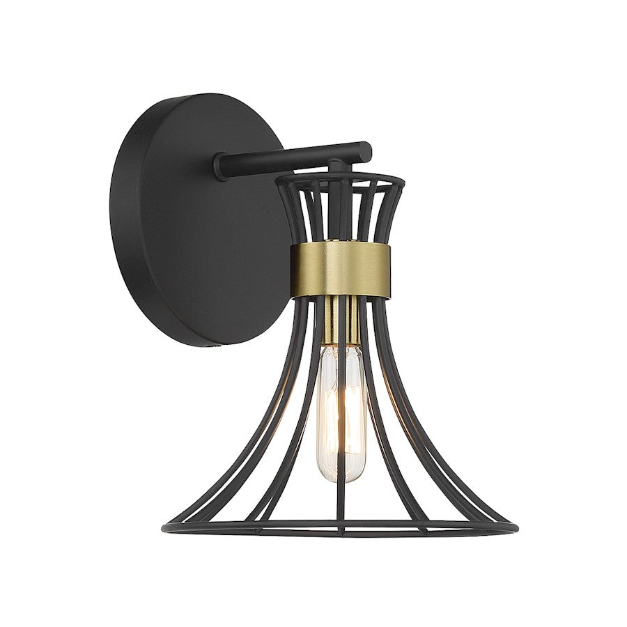 Breur 1 Light Wall Sconce, Black/Warm Brass Accents