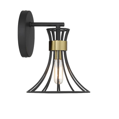 Breur 1 Light Wall Sconce, Black/Warm Brass Accents