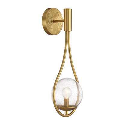 Encino 1 Light Sconce, Warm Brass/Clear Seeded Glass