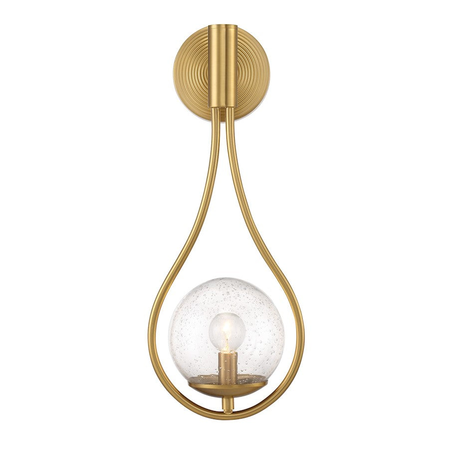 Encino 1 Light Sconce, Warm Brass/Clear Seeded Glass