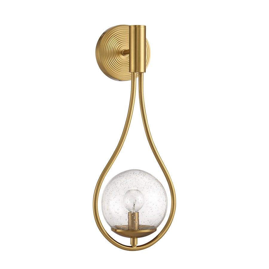 Encino 1 Light Sconce, Warm Brass/Clear Seeded Glass