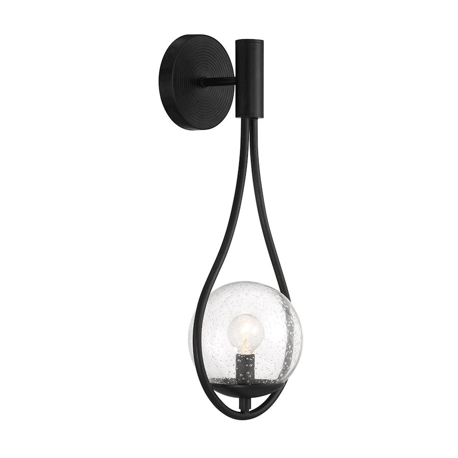 Encino 1 Light Sconce, Matte Black/Clear Seeded Glass