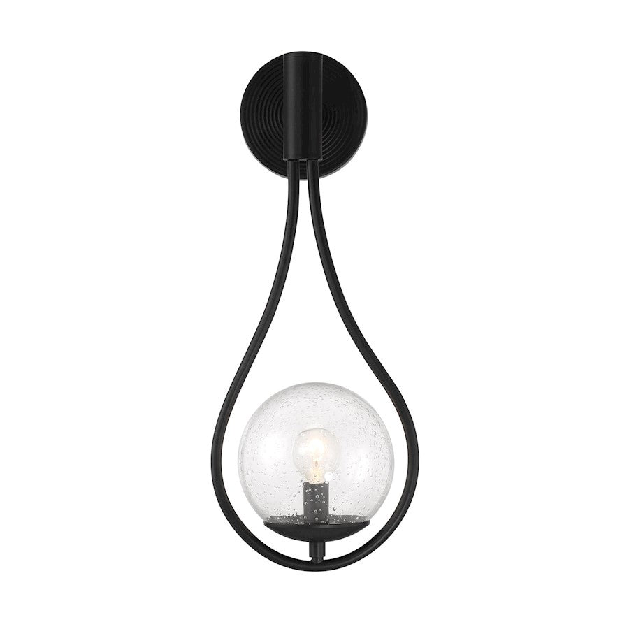 Encino 1 Light Sconce, Matte Black/Clear Seeded Glass