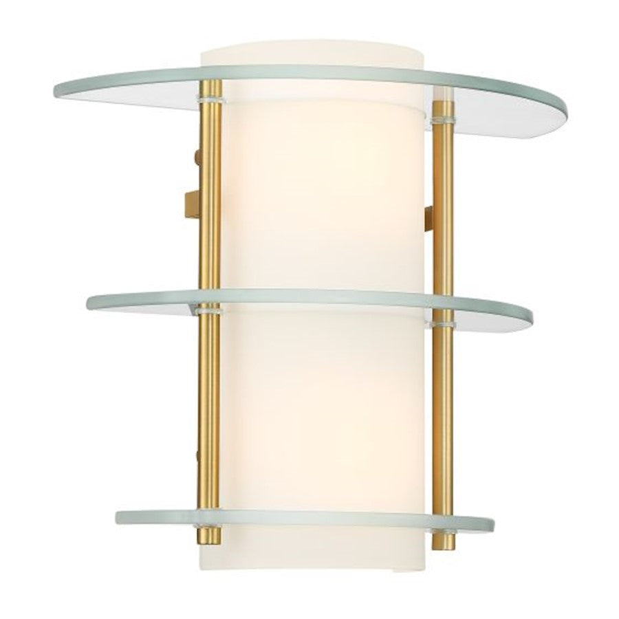 Newell 2 Light Sconce, Warm Brass/Clear/White Opal