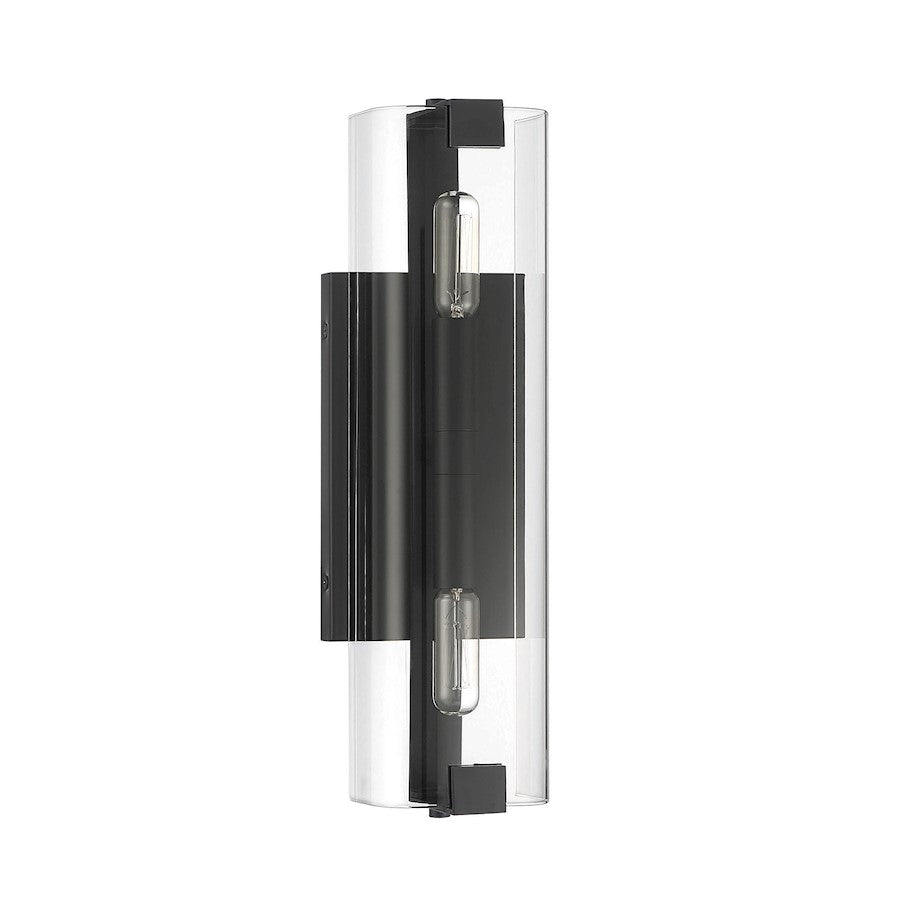 Winfield 2 Light Wall Sconce, Matte Black/Clear