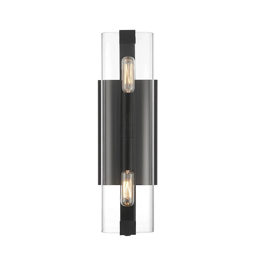 Winfield 2 Light Wall Sconce, Matte Black/Clear