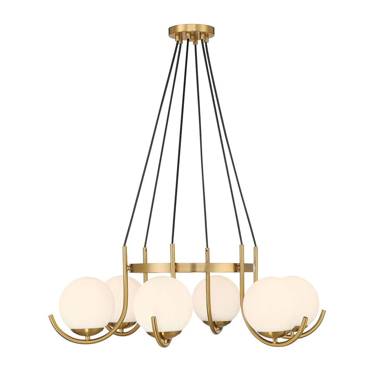 Savoy House Abella 31in 6-Light Chandelier | Mid-Century Modern Warm Brass and Opal Etched White Glass | Dining Room & Foyer | Model L1-1345-6-322
