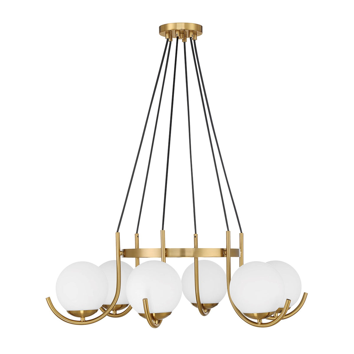 Savoy House Abella 31in 6-Light Chandelier | Mid-Century Modern Warm Brass and Opal Etched White Glass | Dining Room & Foyer | Model L1-1345-6-322
