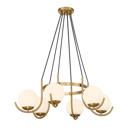 Savoy House Abella 31in 6-Light Chandelier | Mid-Century Modern Warm Brass and Opal Etched White Glass | Dining Room & Foyer | Model L1-1345-6-322