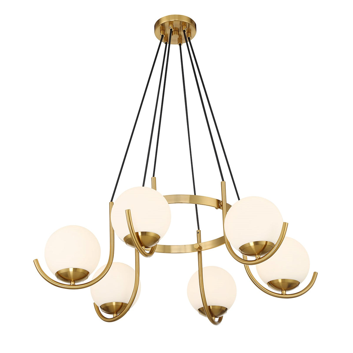 Savoy House Abella 31in 6-Light Chandelier | Mid-Century Modern Warm Brass and Opal Etched White Glass | Dining Room & Foyer | Model L1-1345-6-322