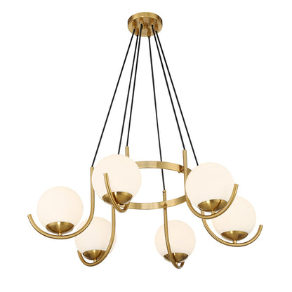Savoy House Abella 31in 6-Light Chandelier | Mid-Century Modern Warm Brass and Opal Etched White Glass | Dining Room & Foyer | Model L1-1345-6-322
