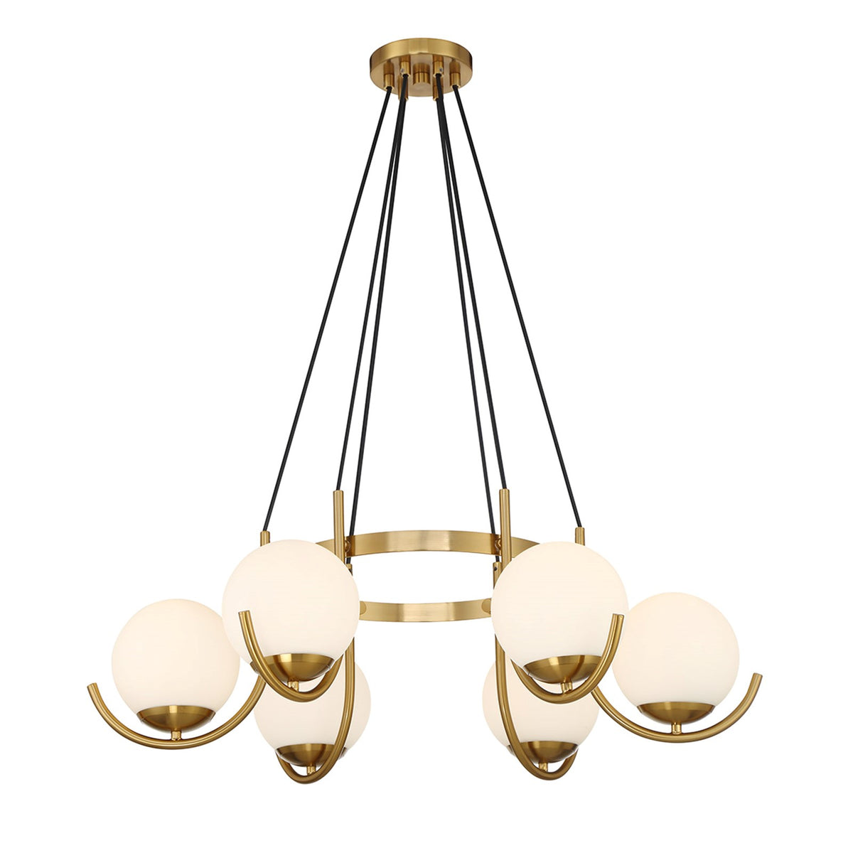 Savoy House Abella 31in 6-Light Chandelier | Mid-Century Modern Warm Brass and Opal Etched White Glass | Dining Room & Foyer | Model L1-1345-6-322