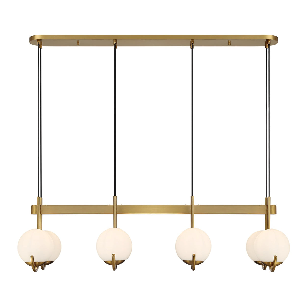 Savoy House Abella 46in 8-Light Linear Chandelier | Mid-Century Modern Warm Brass and Opal Etched White Glass | Kitchen Island | Model L1-1347-8-322