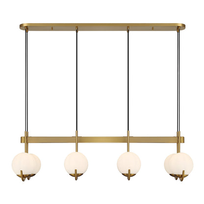 Savoy House Abella 46in 8-Light Linear Chandelier | Mid-Century Modern Warm Brass and Opal Etched White Glass | Kitchen Island | Model L1-1347-8-322