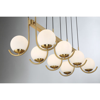 Savoy House Abella 46in 8-Light Linear Chandelier | Mid-Century Modern Warm Brass and Opal Etched White Glass | Kitchen Island | Model L1-1347-8-322