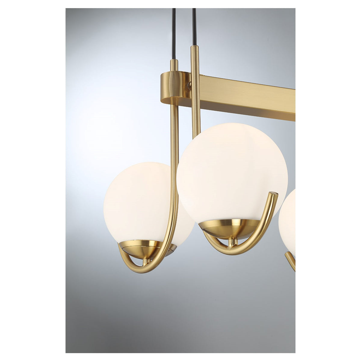Savoy House Abella 46in 8-Light Linear Chandelier | Mid-Century Modern Warm Brass and Opal Etched White Glass | Kitchen Island | Model L1-1347-8-322