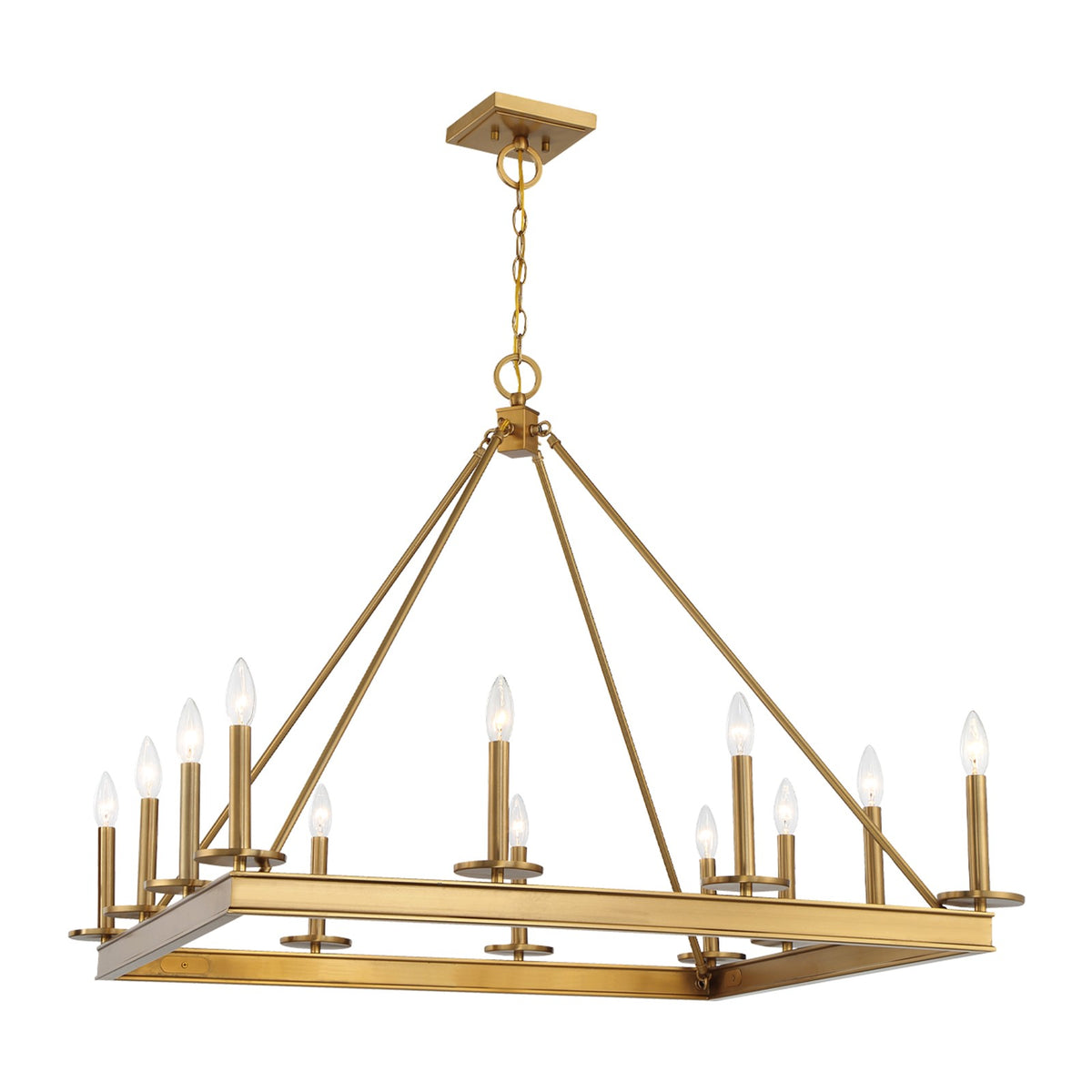 Savoy House Boylston 35in 12-Light Chandelier | Mid-Century Modern Warm Brass | Dining Room & Foyer | 35 x 35 x 29 in | Model L1-2101-12-322