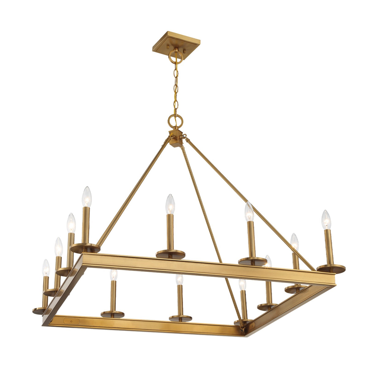 Savoy House Boylston 35in 12-Light Chandelier | Mid-Century Modern Warm Brass | Dining Room & Foyer | 35 x 35 x 29 in | Model L1-2101-12-322