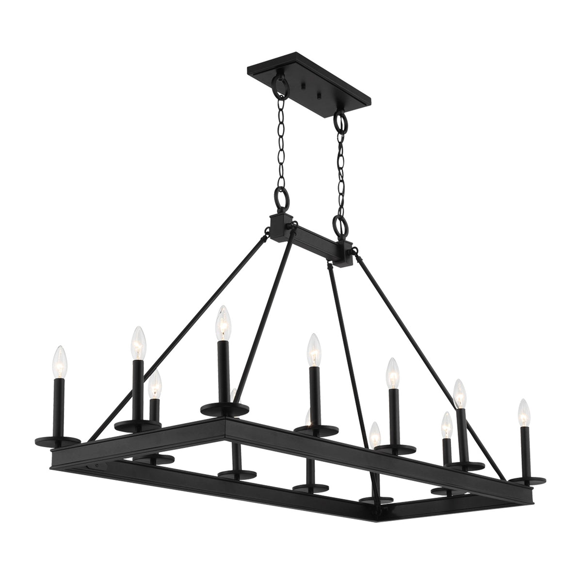 Savoy House Boylston 47in 12-Light Linear Chandelier | Mid-Century Modern Matte Black | Kitchen Island & Dining Room | Model L1-2102-12-89