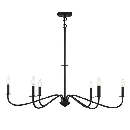 Savoy House Jasmine 42in 6-Light Chandelier | Transitional Matte Black Metal | Dining Room & Foyer | 42 x 42 x 14 in, Rod Hung | Model L1-2220-6-89
