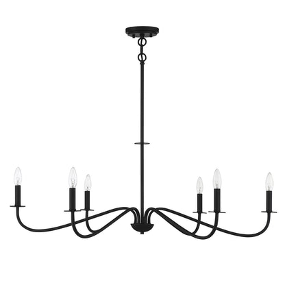 Savoy House Jasmine 42in 6-Light Chandelier | Transitional Matte Black Metal | Dining Room & Foyer | 42 x 42 x 14 in, Rod Hung | Model L1-2220-6-89